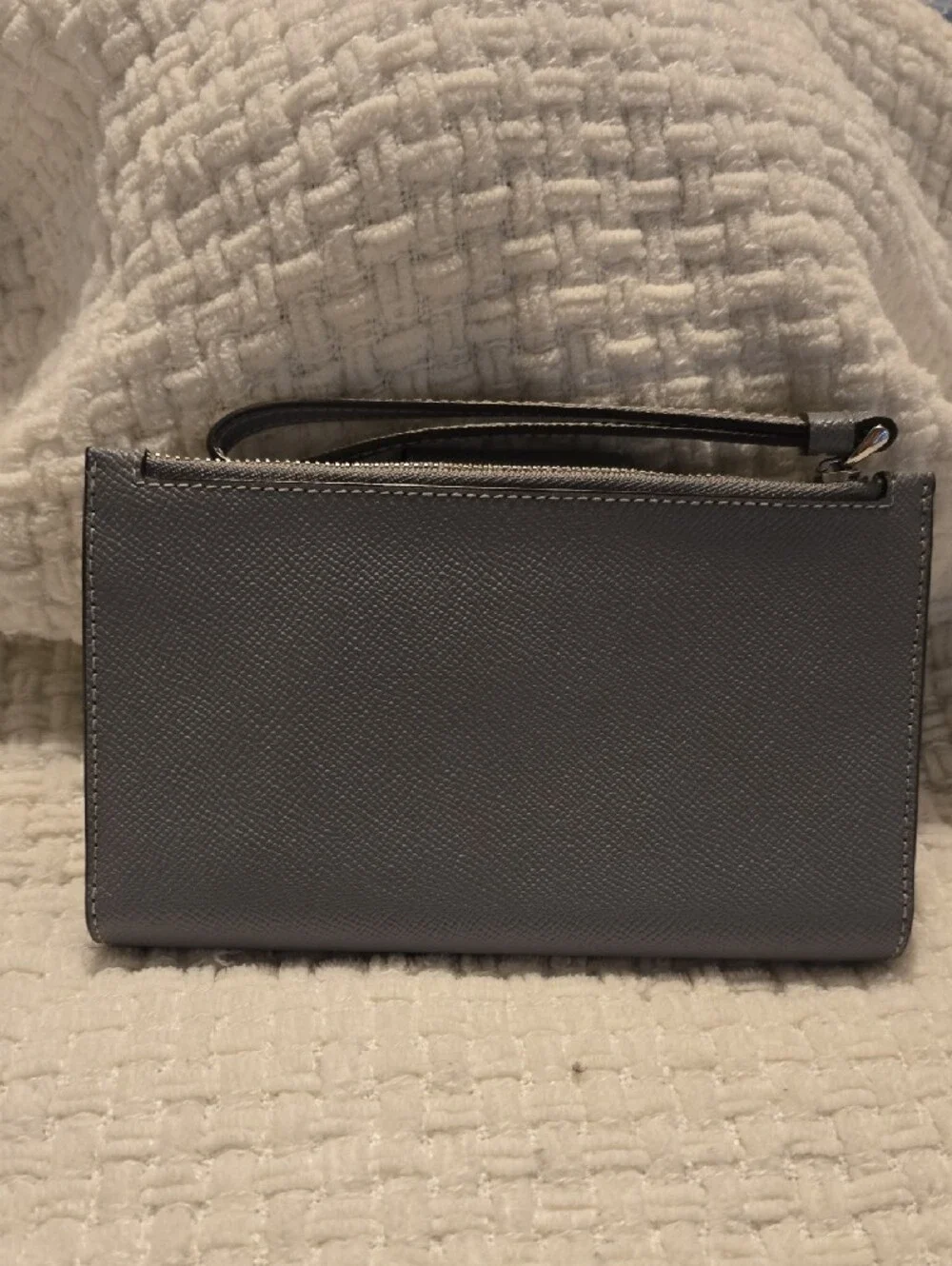 COACH Gray Saffiano Leather Continental Wallet with Wristlet Strap